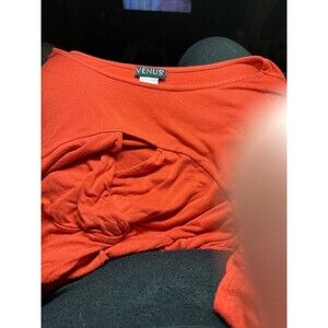 VENUS Womens Orange Keyhole Stretch Knit Top Size L